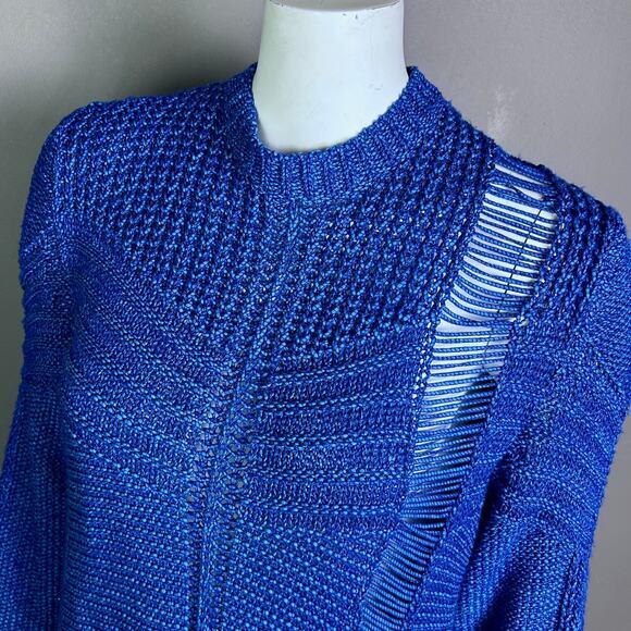 Diesel sweater women’s large electric blue chunky knit Italy‎ distressed Grunge - Picture 5 of 16